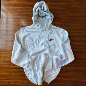 Nike Washed Out Tye Dyed Women’s Hoodie Pullover Size Medium Light Blue/White
